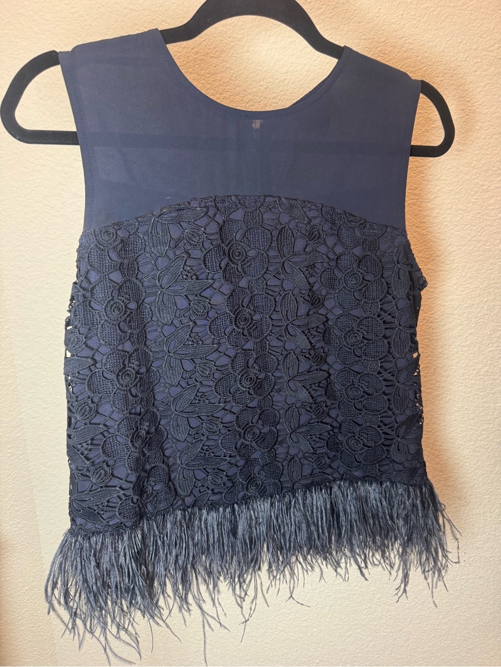 GREYLIN Black Floral Lace Fringe Crop Top Size Medium